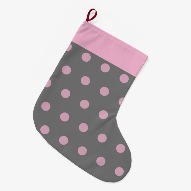Polka Dot Christmas Stocking (Dark Grey & Pink) (Front (Hanging))
