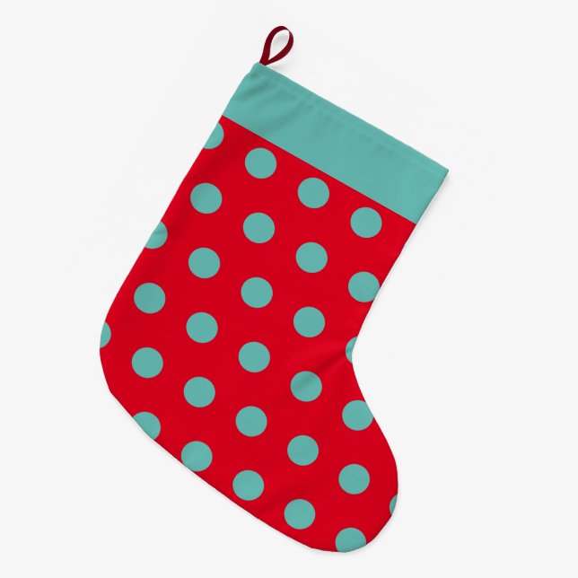Polka Dot Christmas Stocking (Red & Aqua) (Front (Hanging))