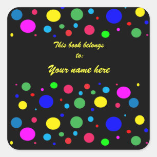 Polka Dot Colours Bookplate Square Sticker