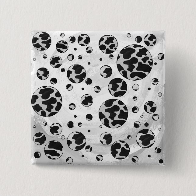 Polka Dot Cow Black and White Print 15 Cm Square Badge (Front)