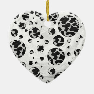 Polka Dot Cow Black and White Print Ceramic Tree Decoration