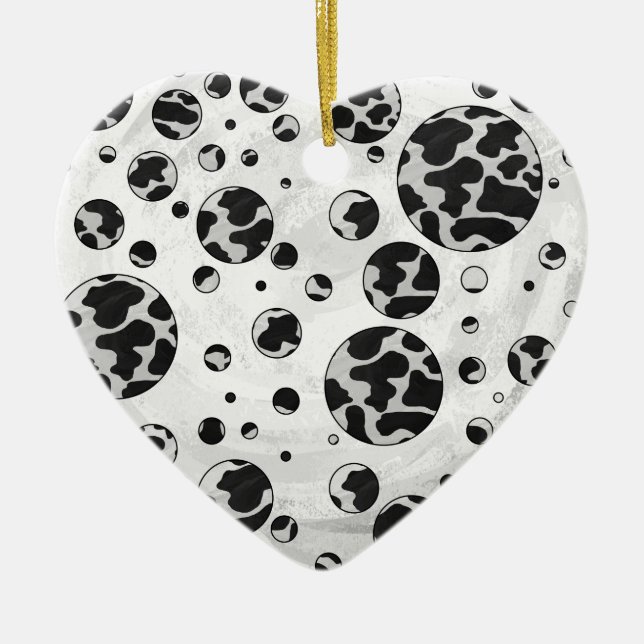 Polka Dot Cow Black and White Print Ceramic Tree Decoration (Front)