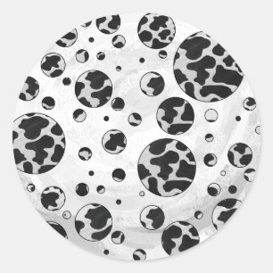 Polka Dot Cow Black and White Print Classic Round Sticker