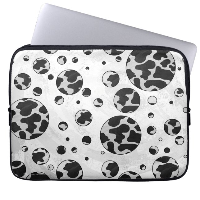 Polka Dot Cow Black and White Print Laptop Sleeve (Front)