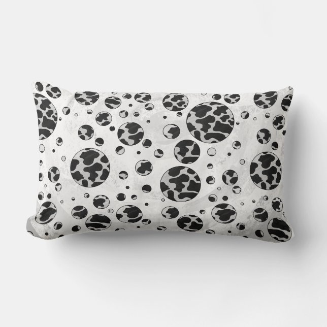 Polka Dot Cow Black and White Print Lumbar Cushion (Front)