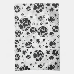 Polka Dot Cow Black and White Print Tea Towel