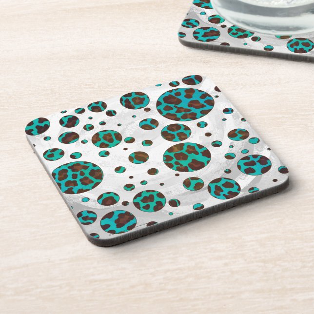 Polka Dot Cow Brown and Teal Print Coaster (Left Side)