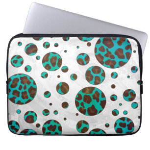 Polka Dot Cow Brown and Teal Print Laptop Sleeve