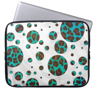 Polka Dot Cow Brown and Teal Print Laptop Sleeve