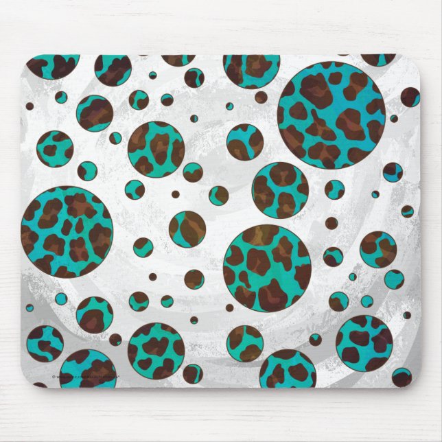 Polka Dot Cow Brown and Teal Print Mouse Pad (Front)