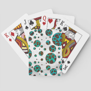 Polka Dot Cow Brown and Teal Print Playing Cards