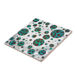 Polka Dot Cow Brown and Teal Print Tile