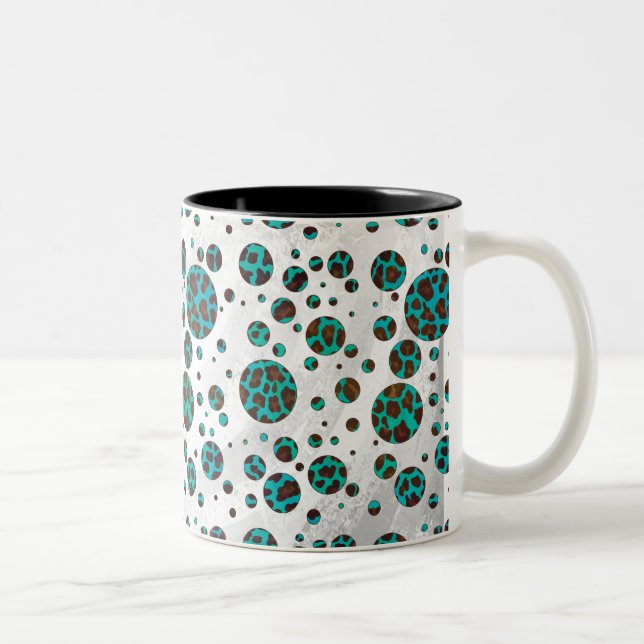 Polka Dot Cow Brown and Teal Print Two-Tone Coffee Mug (Right)