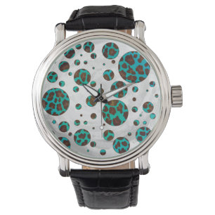 Polka Dot Cow Brown and Teal Print Watch