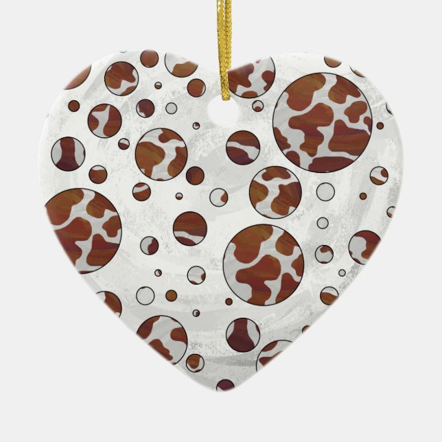 Polka Dot Cow Brown and White Print Ceramic Tree Decoration (Front)