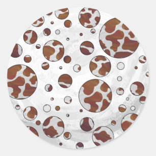 Polka Dot Cow Brown and White Print Classic Round Sticker