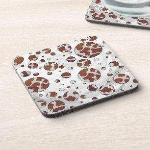 Polka Dot Cow Brown and White Print Coaster