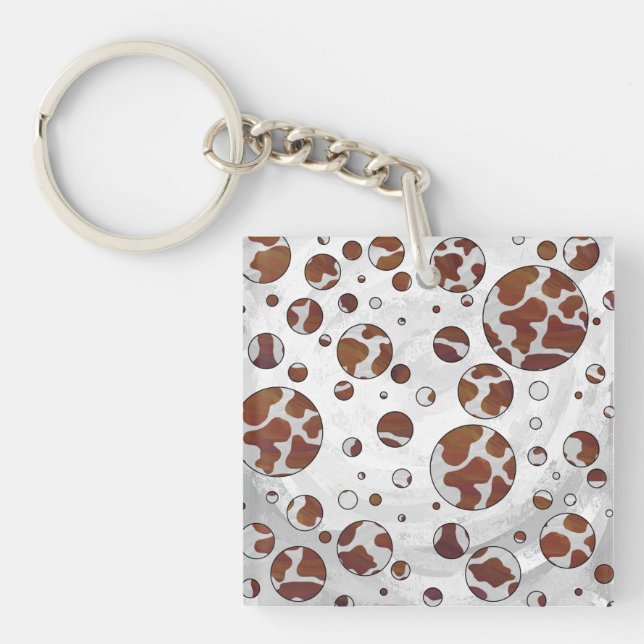 Polka Dot Cow Brown and White Print Key Ring (Front)