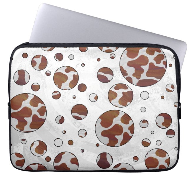 Polka Dot Cow Brown and White Print Laptop Sleeve (Front)