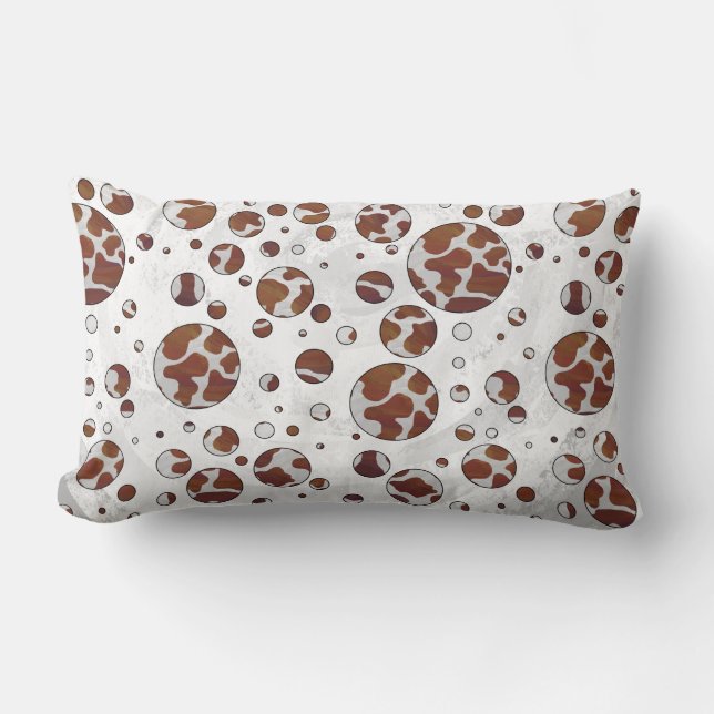 Polka Dot Cow Brown and White Print Lumbar Cushion (Front)