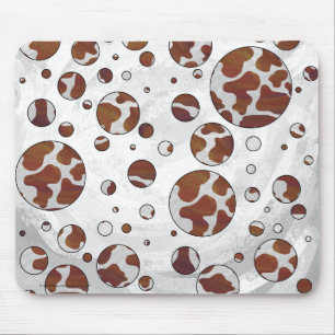 Polka Dot Cow Brown and White Print Mouse Pad