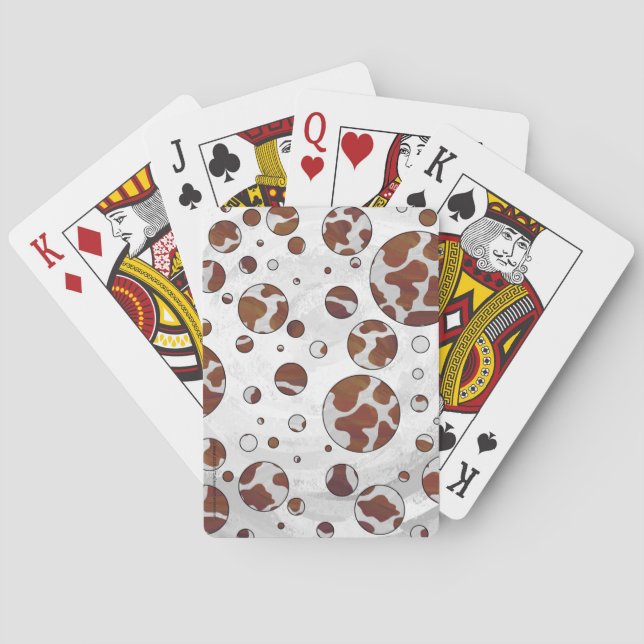 Polka Dot Cow Brown and White Print Playing Cards (Back)