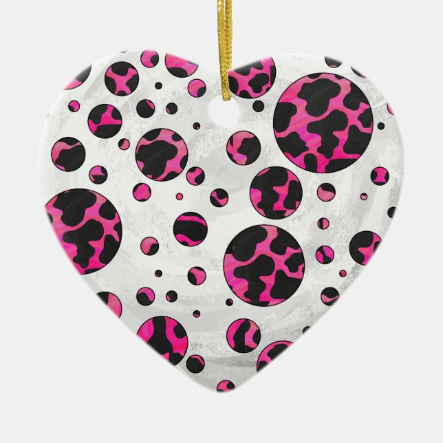 Polka Dot Cow Hot Pink and Black Print Ceramic Tree Decoration (Front)
