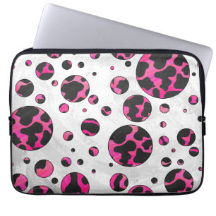 Polka Dot Cow Hot Pink and Black Print Laptop Sleeve