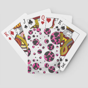 Polka Dot Cow Hot Pink and Black Print Playing Cards