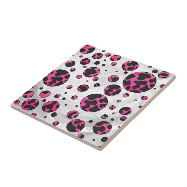 Polka Dot Cow Hot Pink and Black Print Tile (Side)