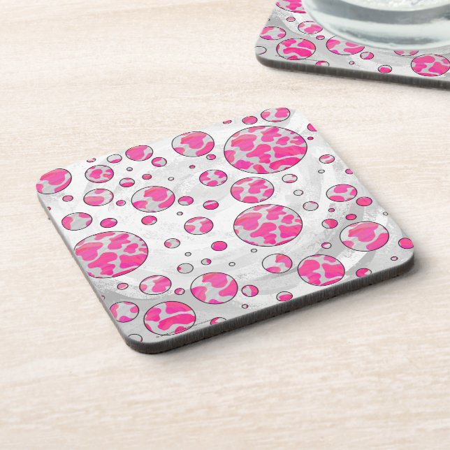 Polka Dot Cow Pink and White Coaster (Left Side)