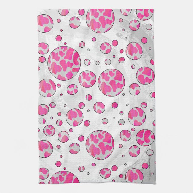Polka Dot Cow Pink and White Tea Towel (Vertical)