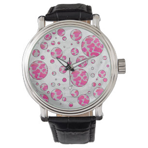 Polka Dot Cow Pink and White Watch