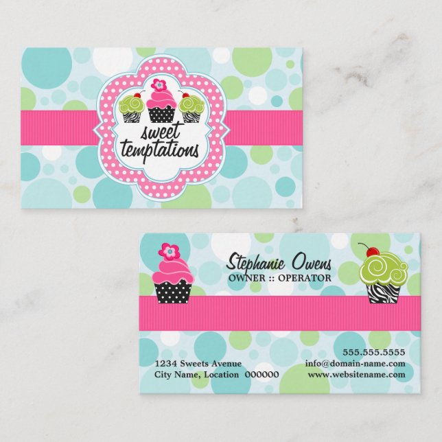 Polka Dot Crazy Cupcake Bakery Business Card (Front/Back)