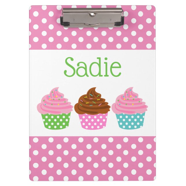 Polka Dot Cupcakes Personalised Clipboard (Front)