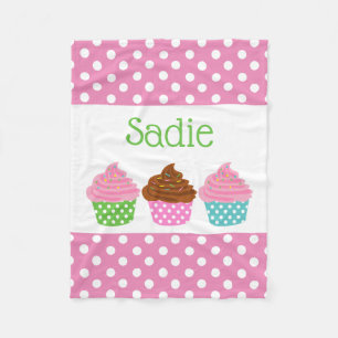 Polka Dot Cupcakes Personalised Fleece Blanket