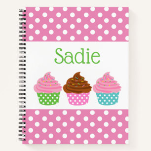 Polka Dot Cupcakes Personalised Spiral Notebook