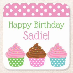 Polka Dot Cupcakes Personalized Paper Coasters
