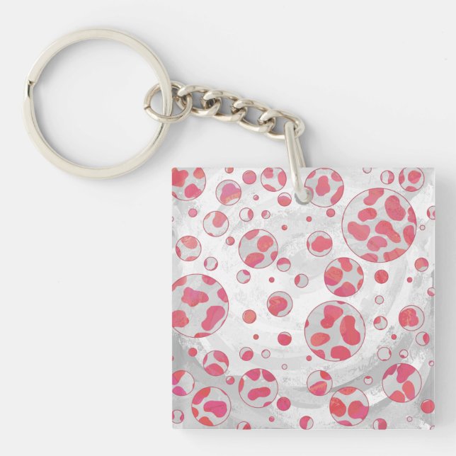 Polka Dot Dalmatian Pink and White Key Ring (Front)