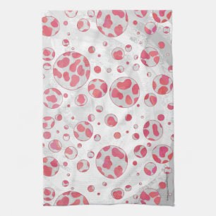 Polka Dot Dalmatian Pink and White Tea Towel