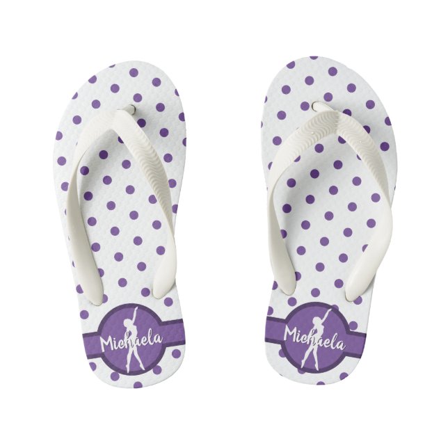 Polka Dot Dance Ballerina Purple Gymnastics Name Kid's Jandals (Footbed)