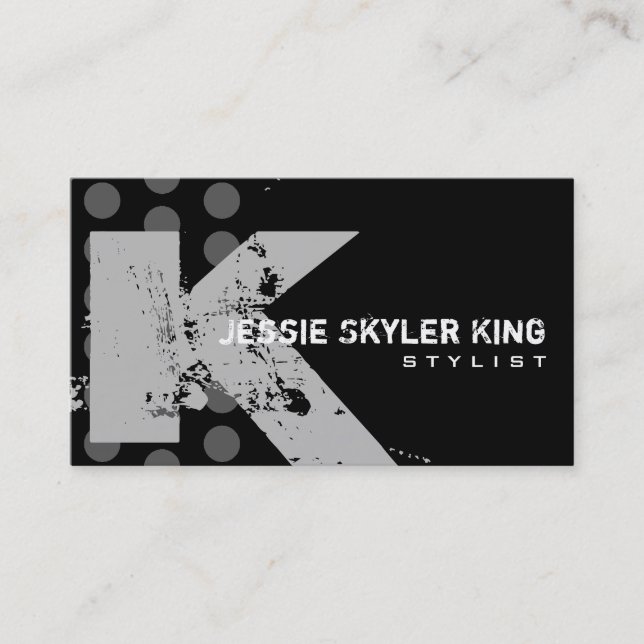 Polka Dot Distressed - Monogram K Business Card (Front)