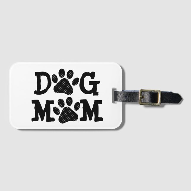Polka Dot DOG MOM Pawprints  Luggage Tag (Front Horizontal)