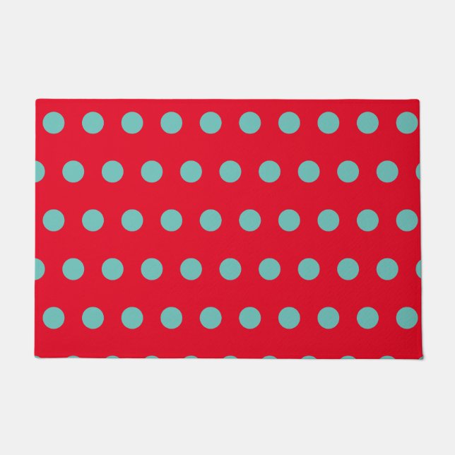 Polka Dot Door Mat (Red & Aqua) (Front)