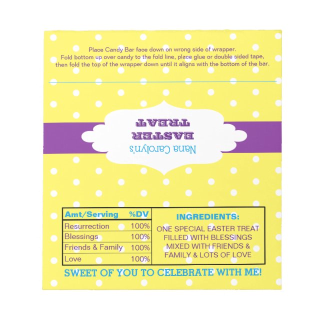 Polka Dot Easter Treat Favour Candy Wrappers Notepad (Front)