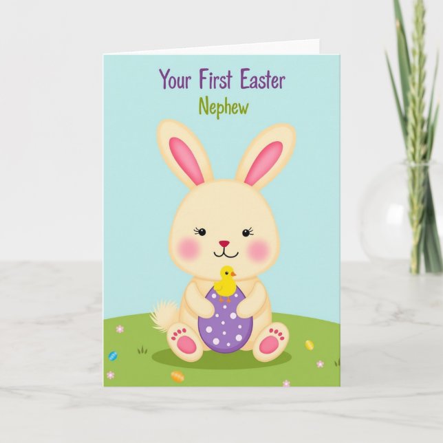 Polka Dot Egg Rabbit Spring Card (Front)