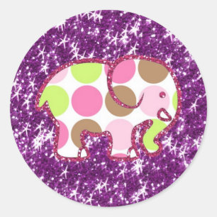 Polka Dot Elephant Sparkly Purple Girly Gifts Classic Round Sticker