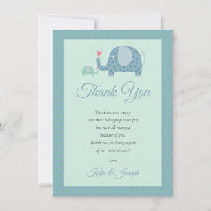 Polka Dot Elephants Baby Shower Thank You Poem Card