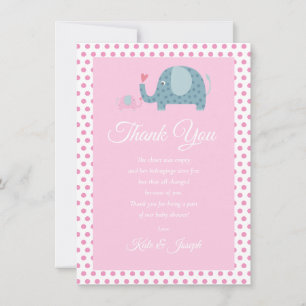 Polka Dot Elephants Baby Shower Thank You Poem Card