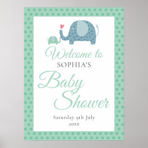 Polka Dot Elephants Baby Shower Welcome Sign